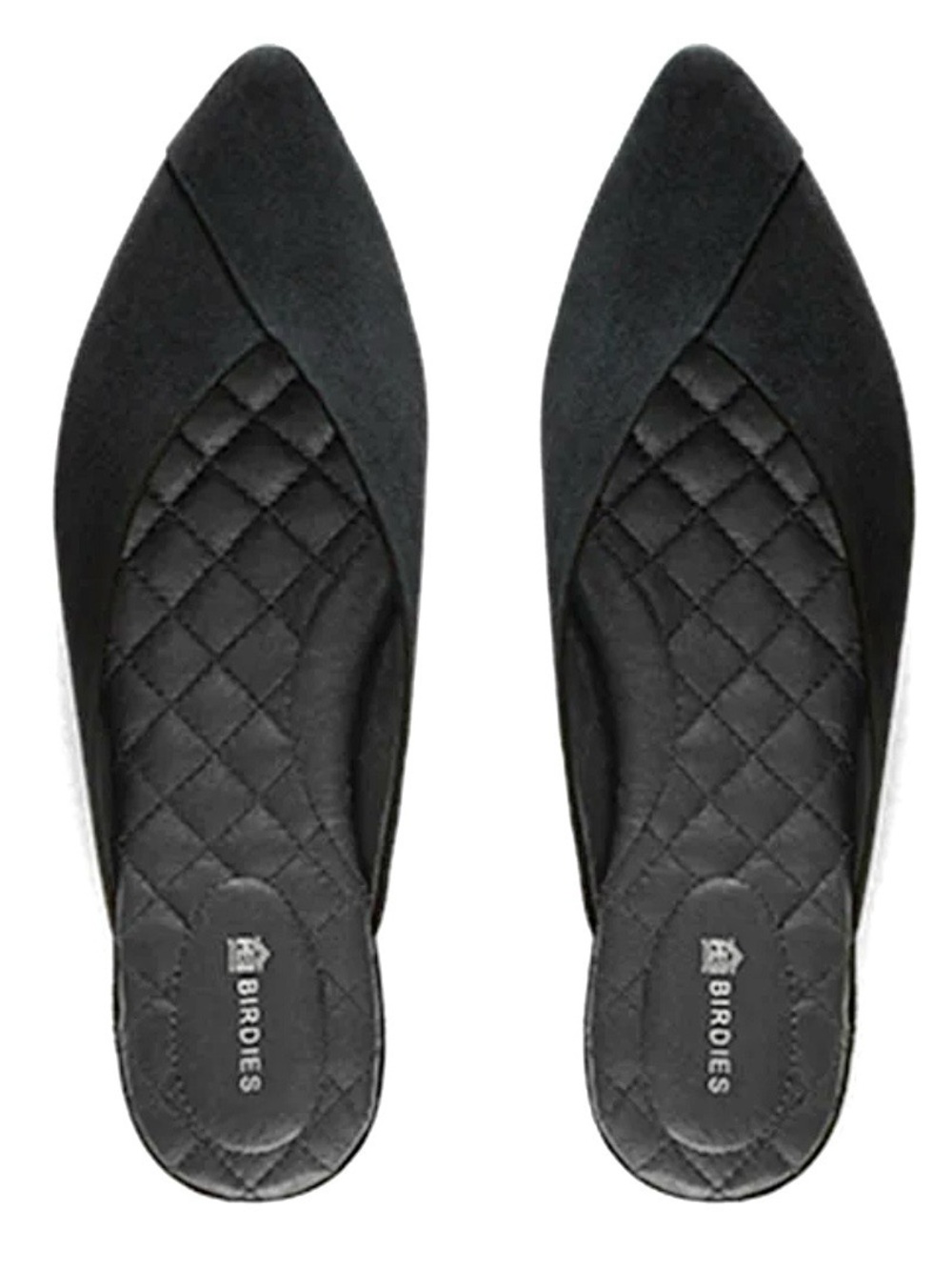 Birdies The Swan Pointy Toe Mule Flat Black Suede Leather Slide Slip On Shoes 8